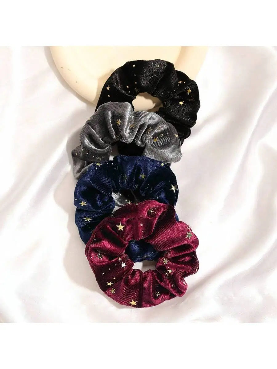 Vintage-Inspired Velvet Gold Star Hair Scrunchies 6-Piece Set