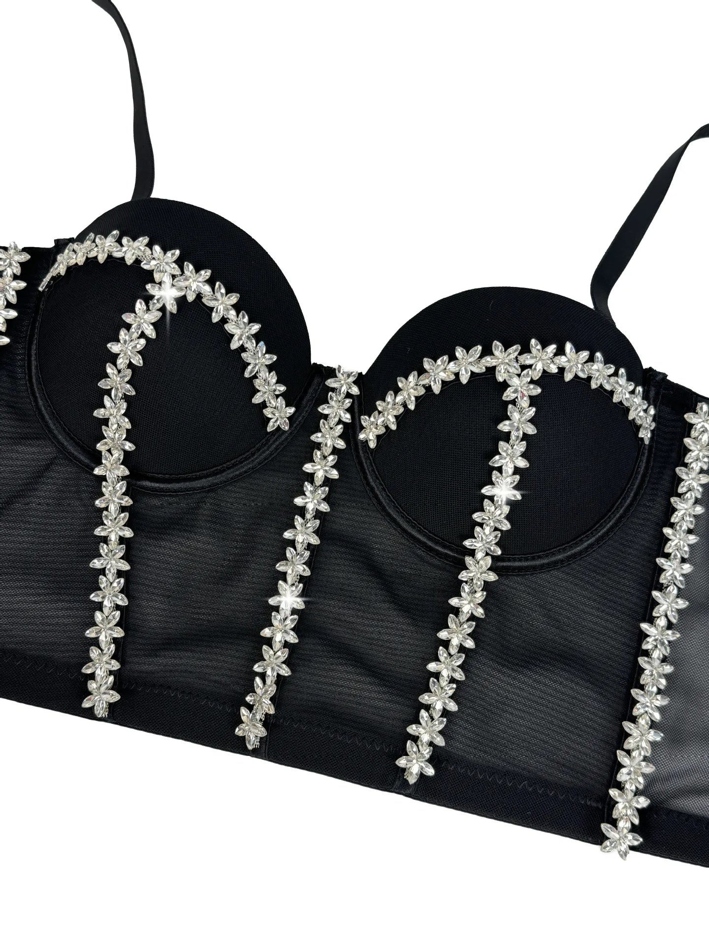 Crystal Embroidered Bustier Corset Crop Top Evening Party Stage Bralette