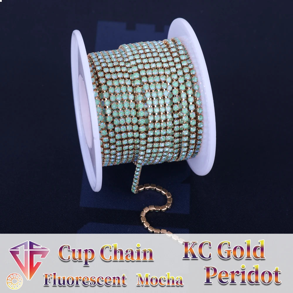 The Stardust Fluorescent Stream – Premium AAAA Glass Fluorescent & Mocha Rhinestone Cup Chain Trim