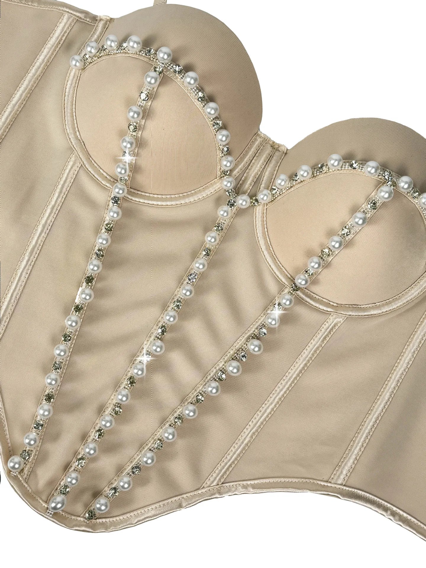 Pearl Embroidered Bustier Corset Crop Top High Street Evening Bralette