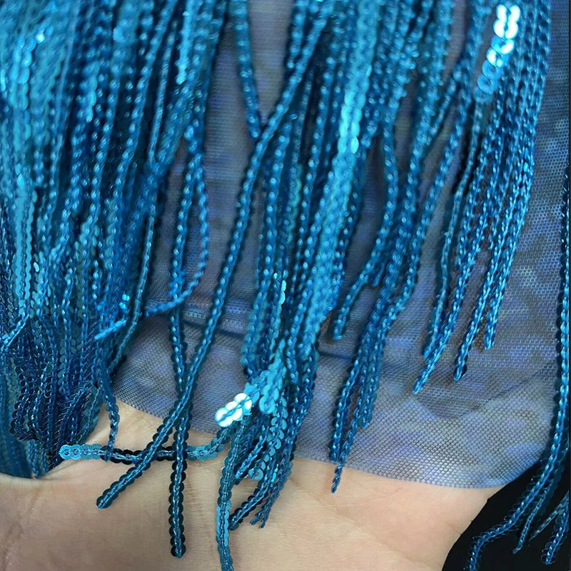 Blue Glitter Fringe Mini Dress Singer & Gogo Stage Performance Costume