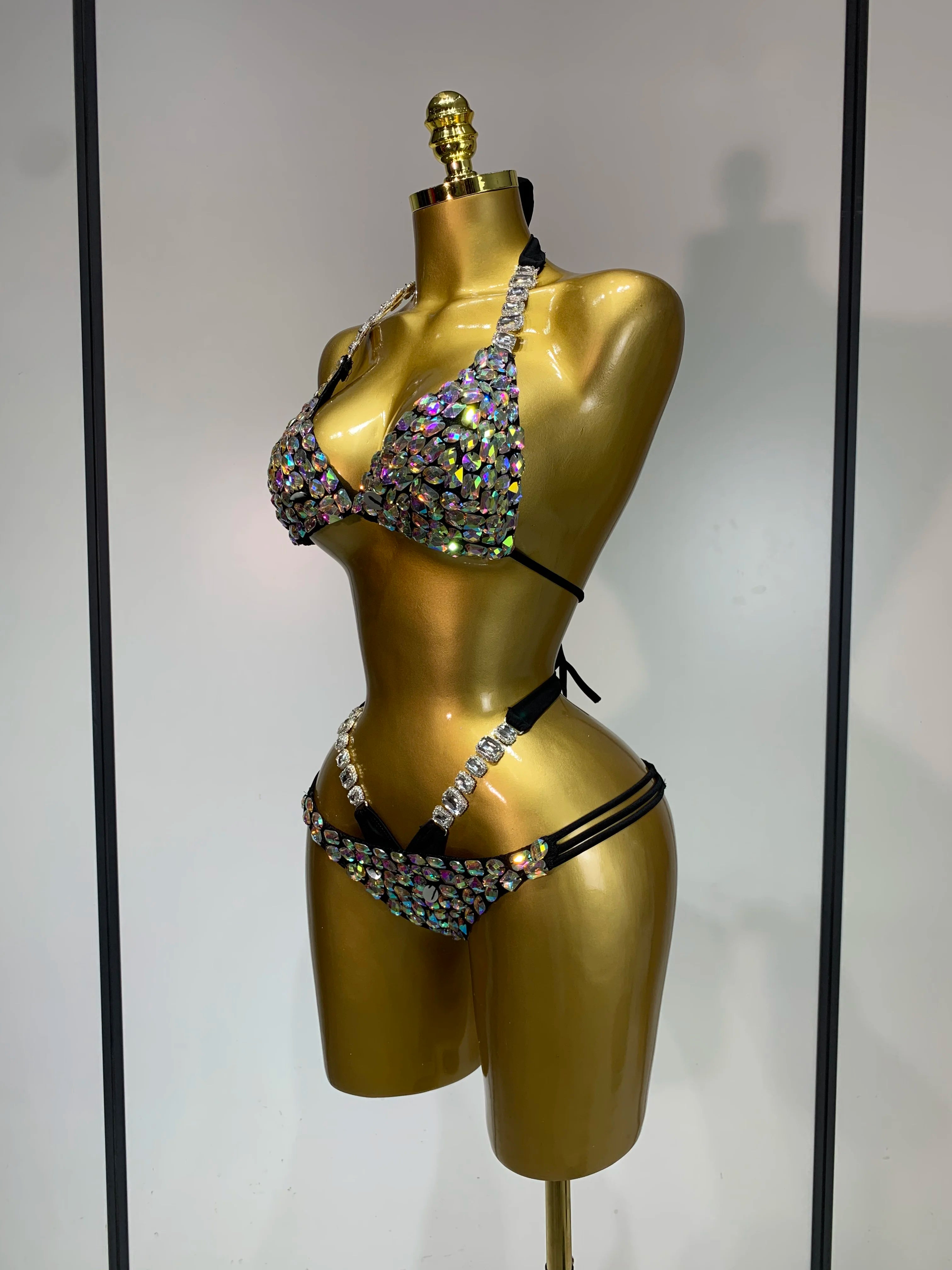 Crystal Diamond Bikini Two-Piece Set Sparkle Stage Performance Outfit