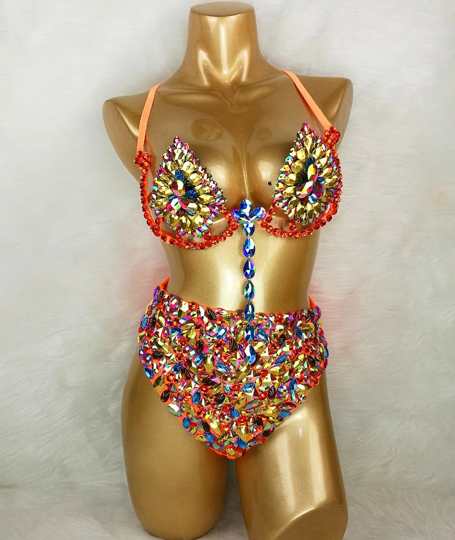 Sparkly Samba Carnival AB Crystal Wire Bra & High-Waisted Panties Costume Set