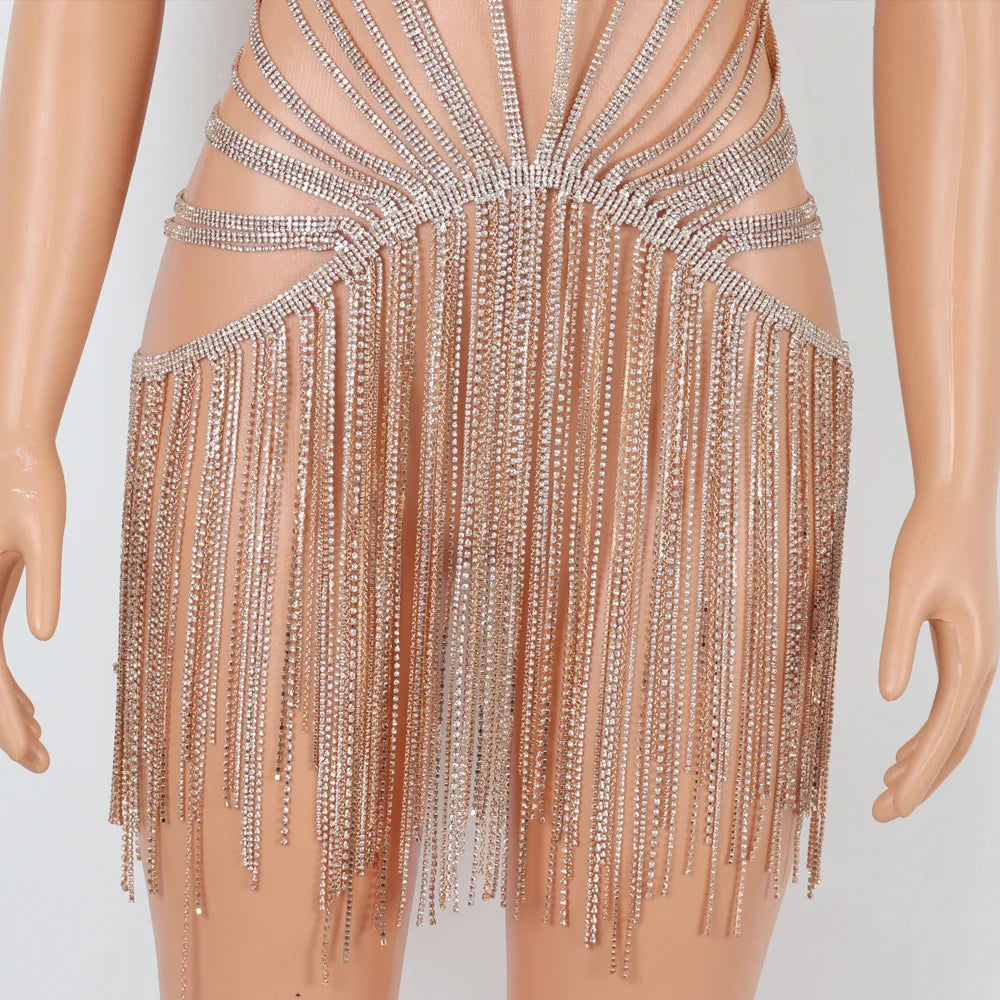 One-Piece Crystal Fringe Chain Dress