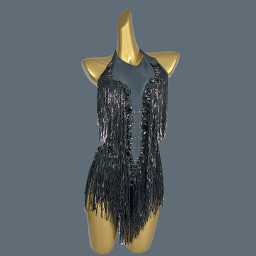 Crystal Sequin Tassel Bodysuit Dance Performance Stage Costume Leotard