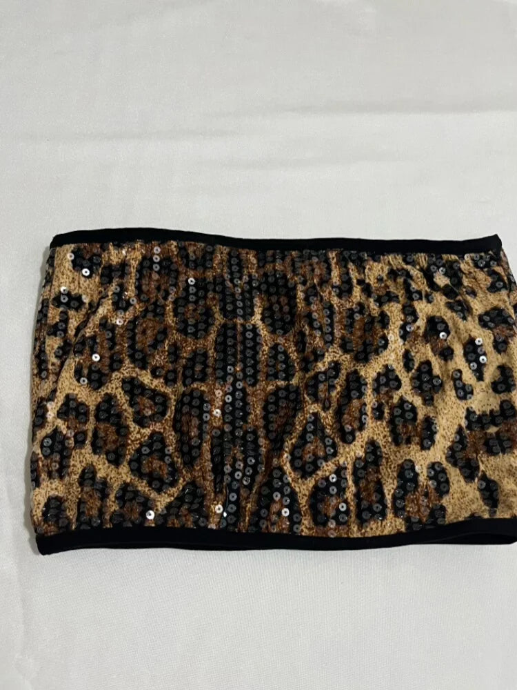 Sequined Top & High-Waist Leopard Print Shorts 2-Piece Gogo Dance Set