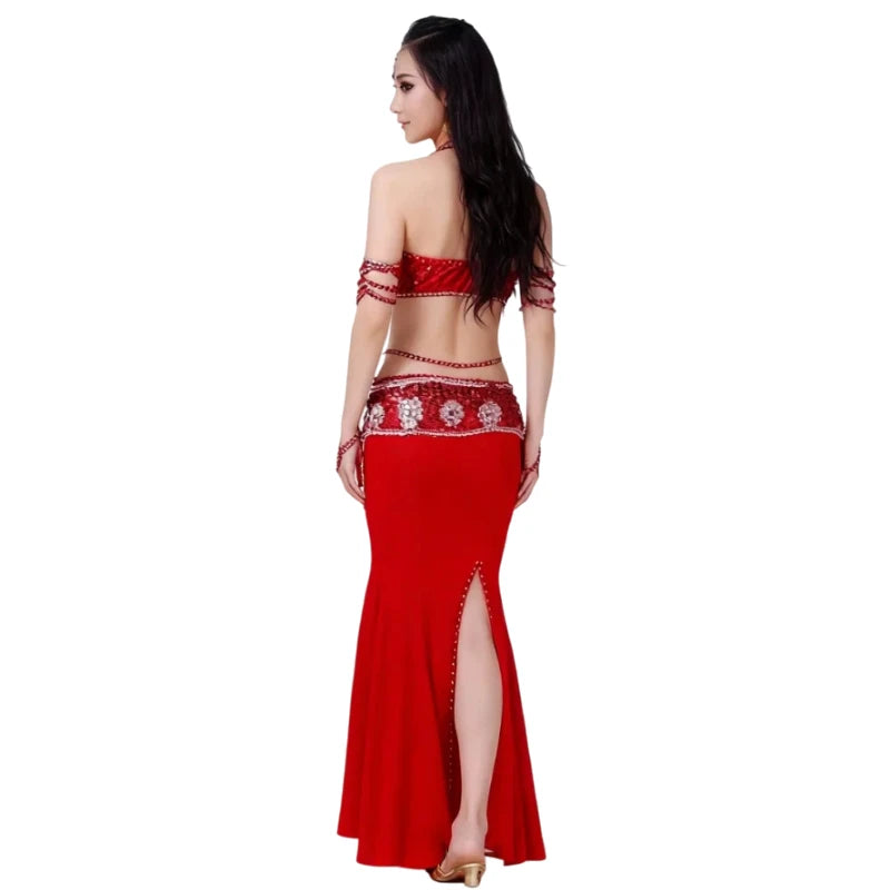 Dazzling Beaded Belly Dance Bra & Belt 2-Piece Costume Outfit Set