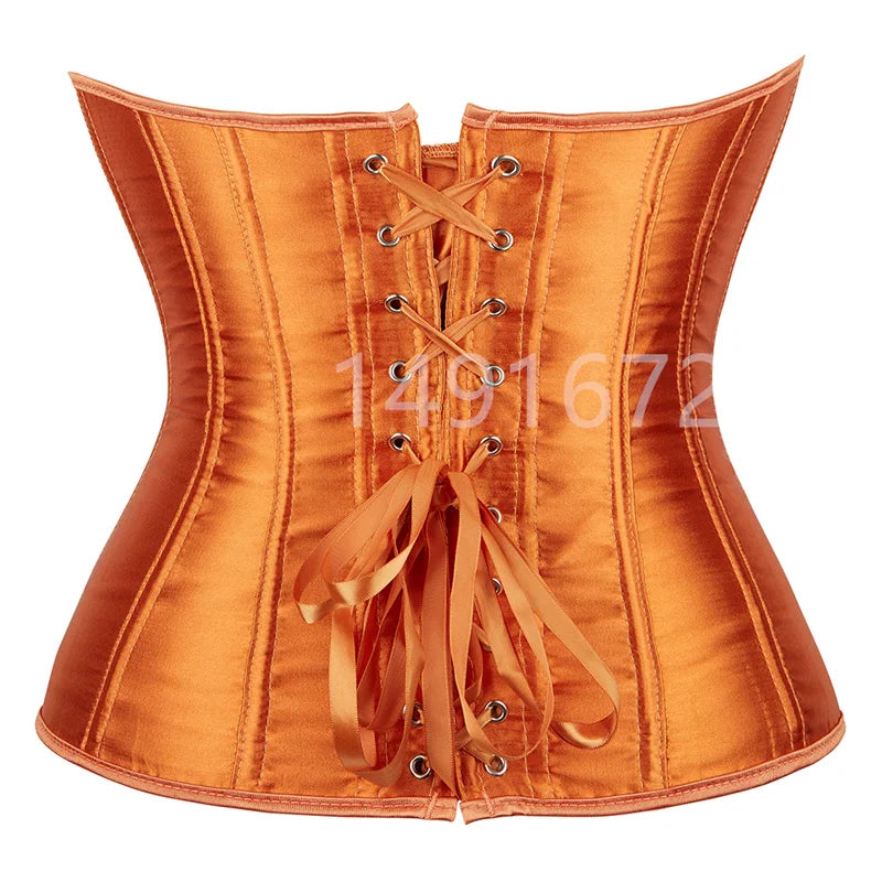 Vintage Overbust Corset Plus Size Satin Lace-Up Bustier Top