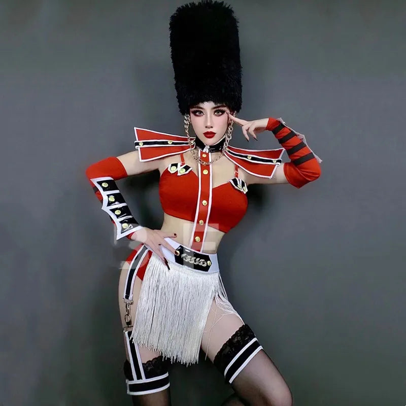 Bar Nightclub DJ DS Gogo Dance Costume Women Dancer Team Stage Party Rave Outfits Military Style Performance Drag Queen Costume