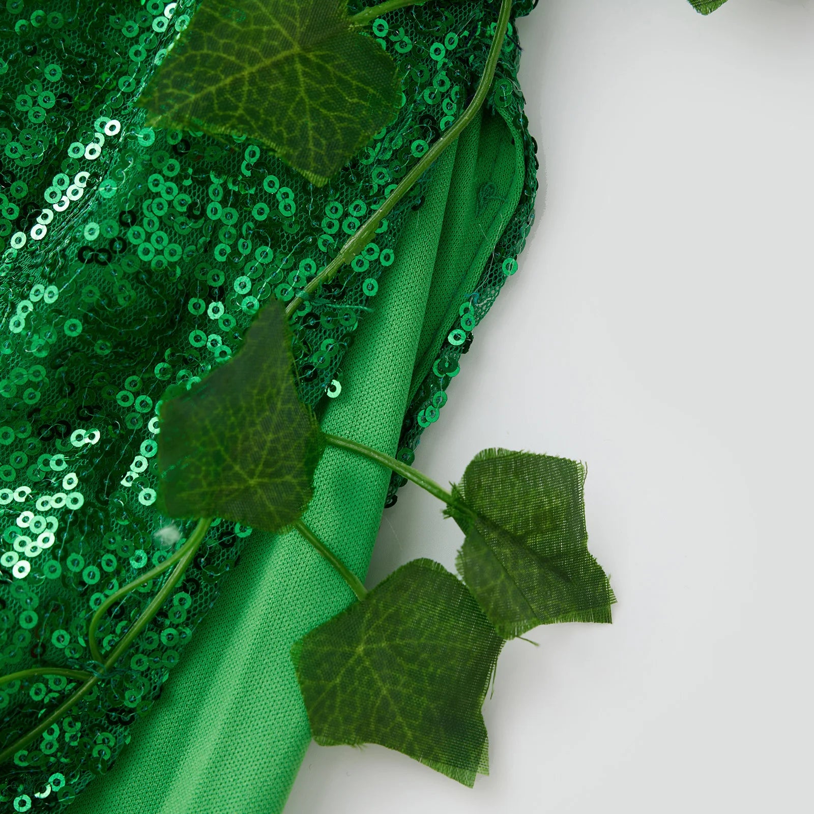 Deluxe Poison Ivy Green Sequin Maxi Gown & Glove Set 3-Piece Halloween Cosplay Costume