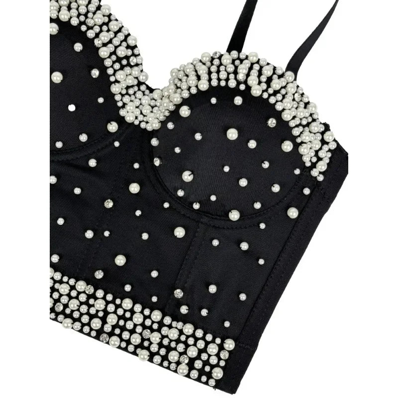 Sparkly Rhinestone Corset Crop Top Showgirl Stage Performance Camisole Bustier