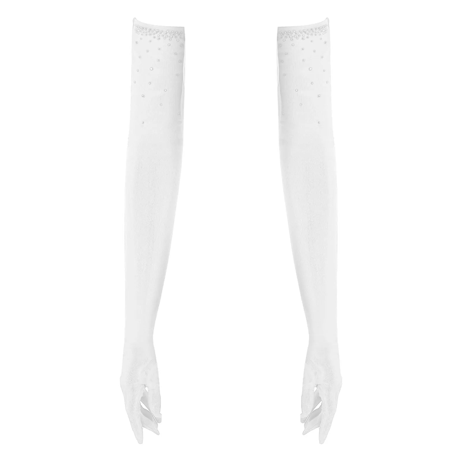 Rhinestone Latin Dance Dress, Mesh Tiered Tassel Bodysuit & Long Gloves Set