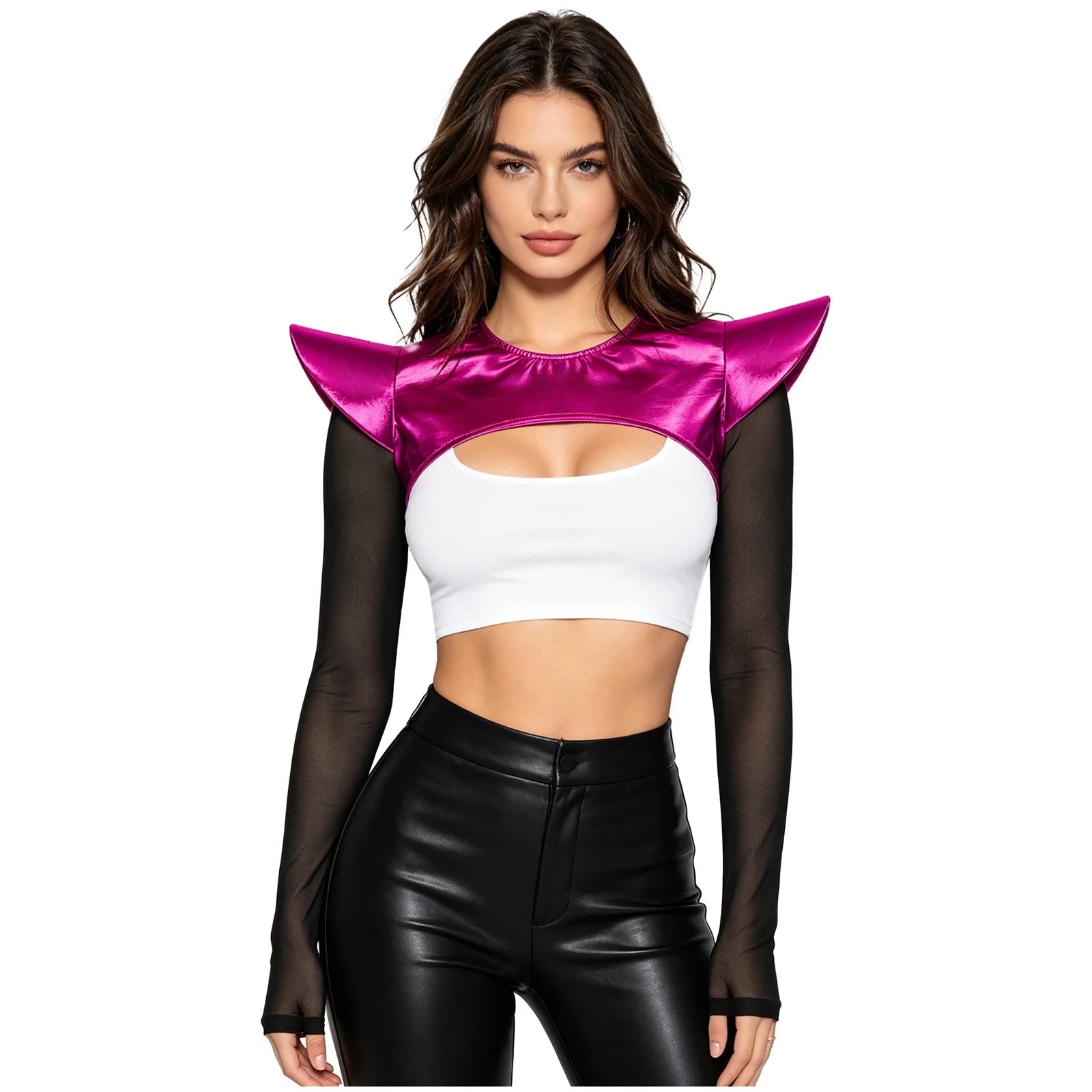 Metallic Shoulder Armor Shrug Crop Top & Sleeves Futuristic Pauldron Stage Costume