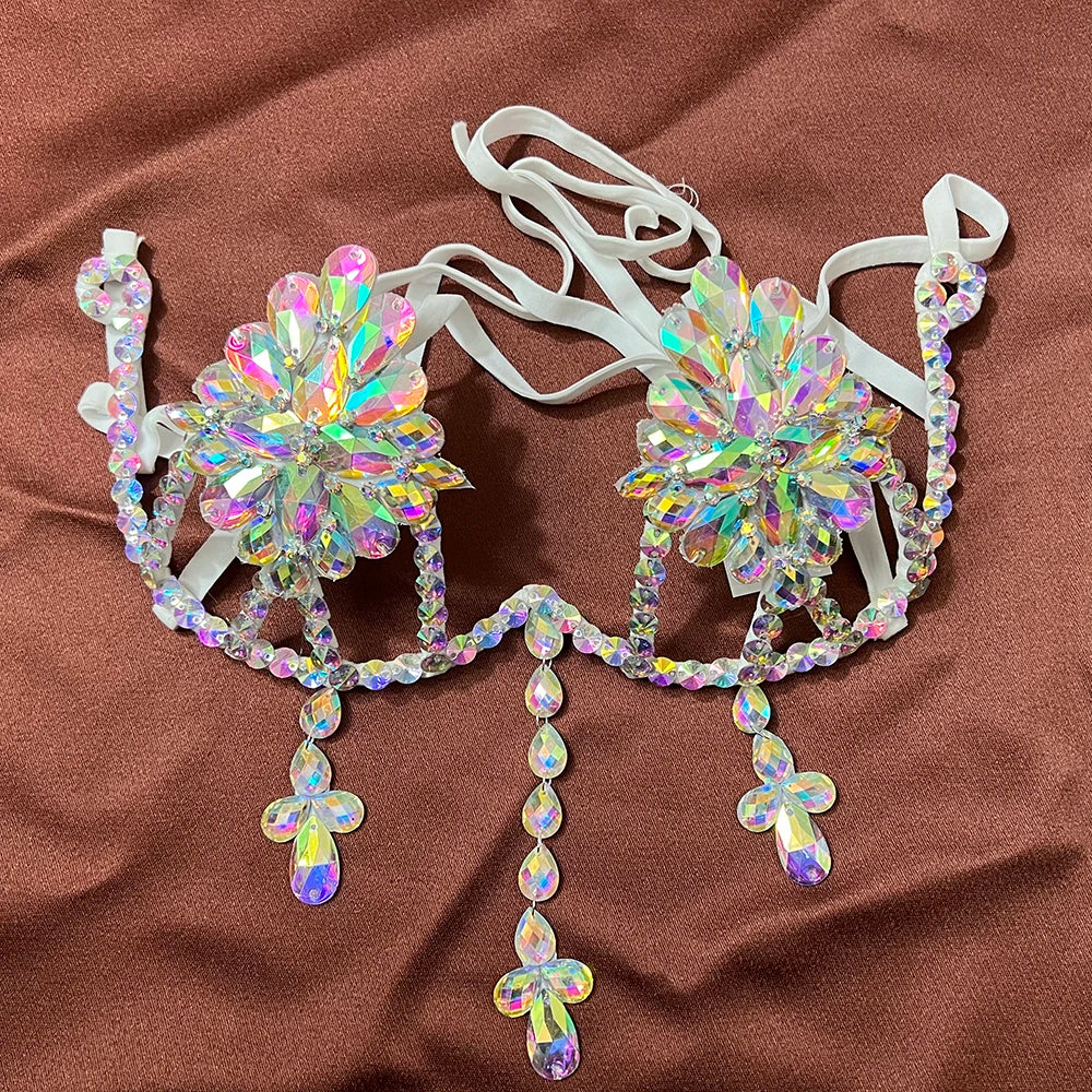 Sparkly Samba Carnival Stone Wire Bra Hand-Beaded Stage Costume Top
