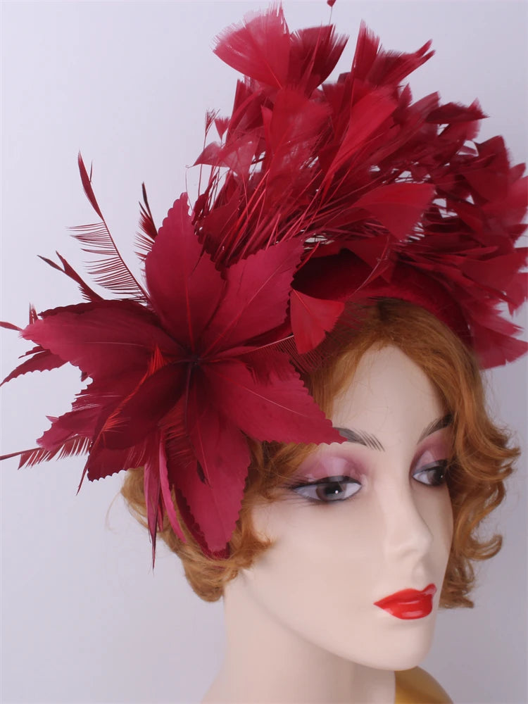 25cm Feather Floral Ribbon Fascinator Headband Kentucky Derby Cocktail Tea Party Hat