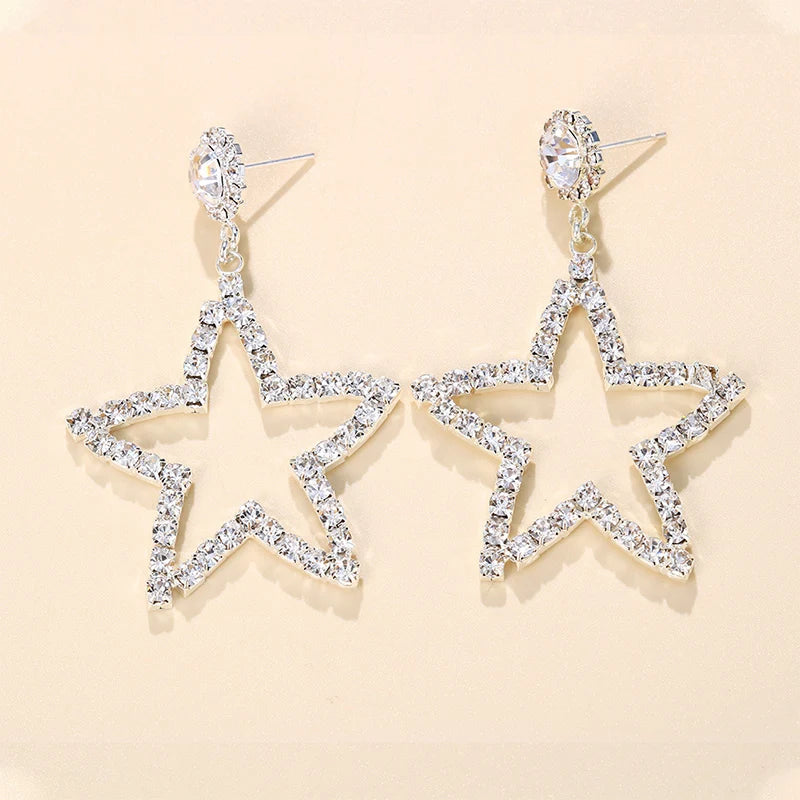 Large Star Rhinestone Drop Earrings