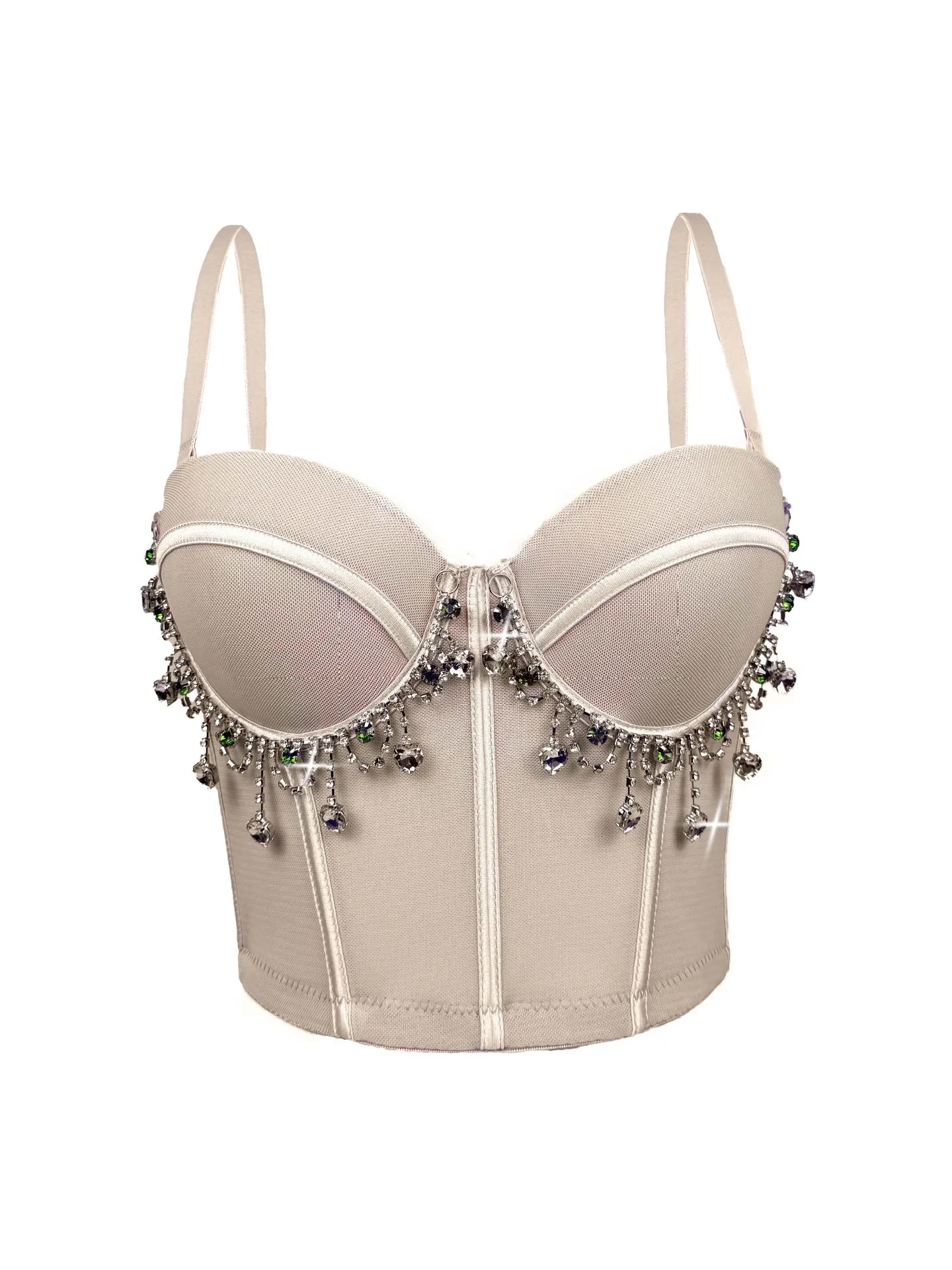 Mesh Bustier Corset Crop Top Diamond Embroidery Tassel Evening Party Bralette
