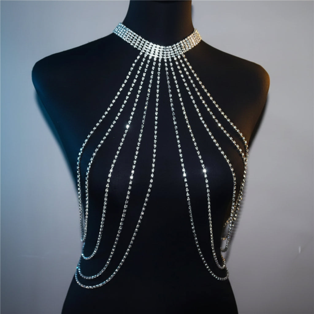 Dazzling Crystal Neck-to-Waist Chest Chain & Lumbar Body Jewelry