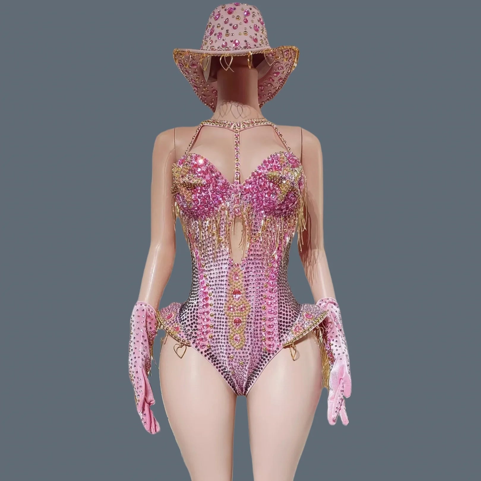 The Stardust Showstopper 4-Piece Rhinestone Ensemble – Luxury Stage Bodysuit & Jumpsuit Set