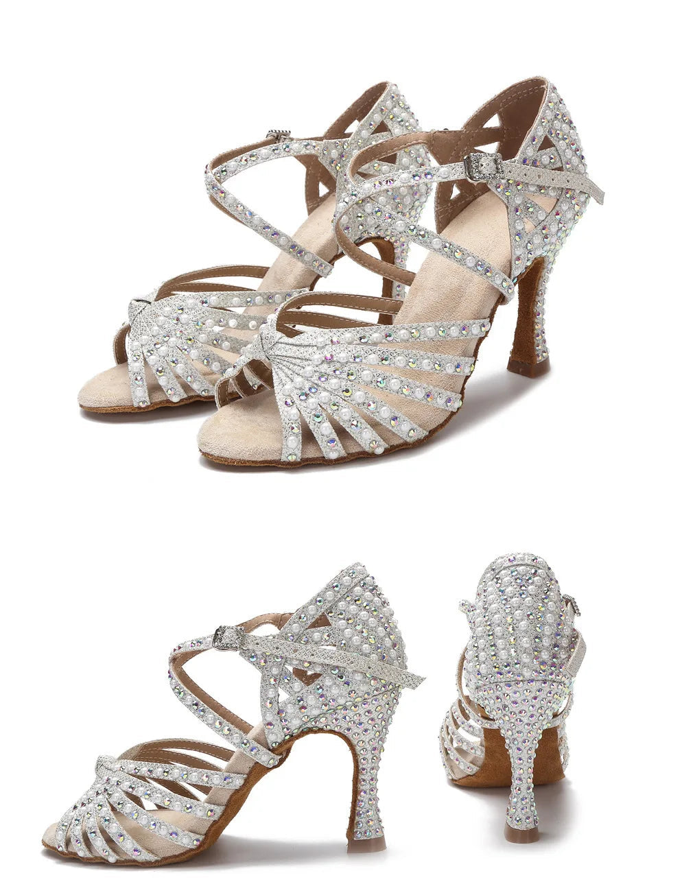 Sparkly AB Rhinestone Latin Dance Shoes Soft Bottom Ballroom Competition Heels