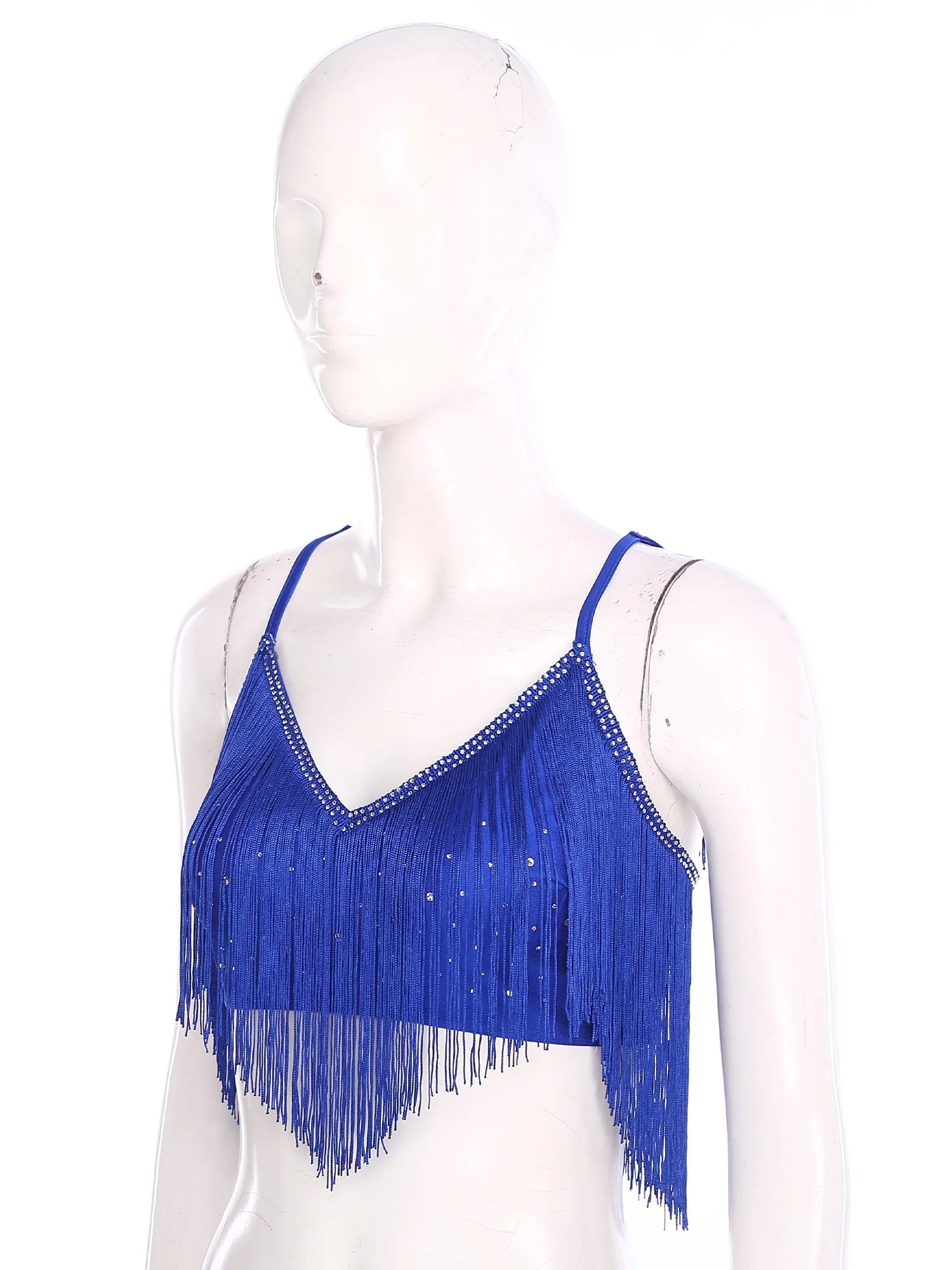 V-Neck Crisscross Back Tassel Fringe Crop Top Latin Salsa Dance Costume