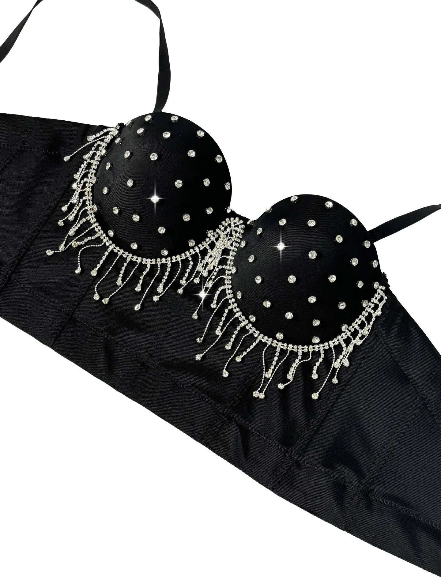 Diamond Tassel Rhinestone Bustier Corset Crop Top Evening Stage Bralette