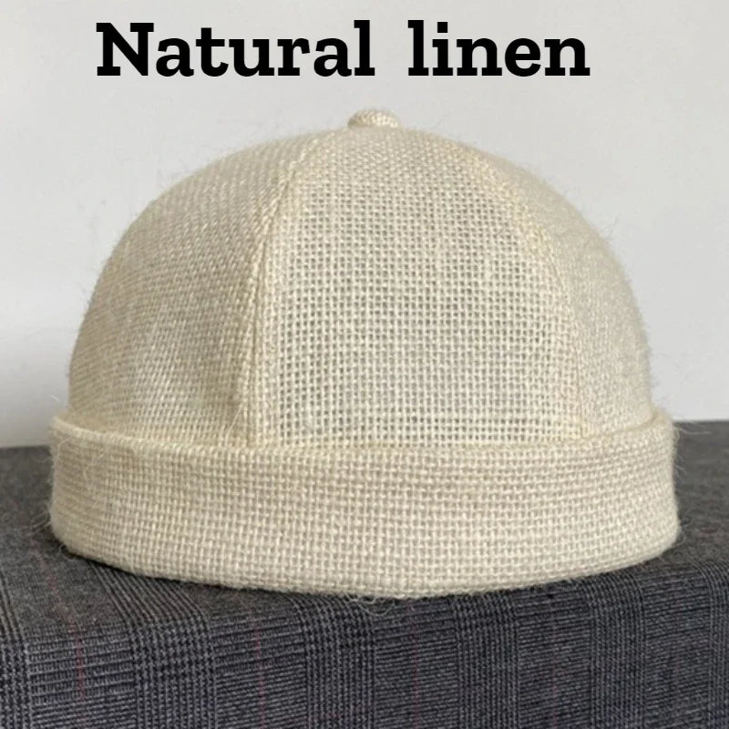 Beige Linen Brimless Beanie — 55–58 cm