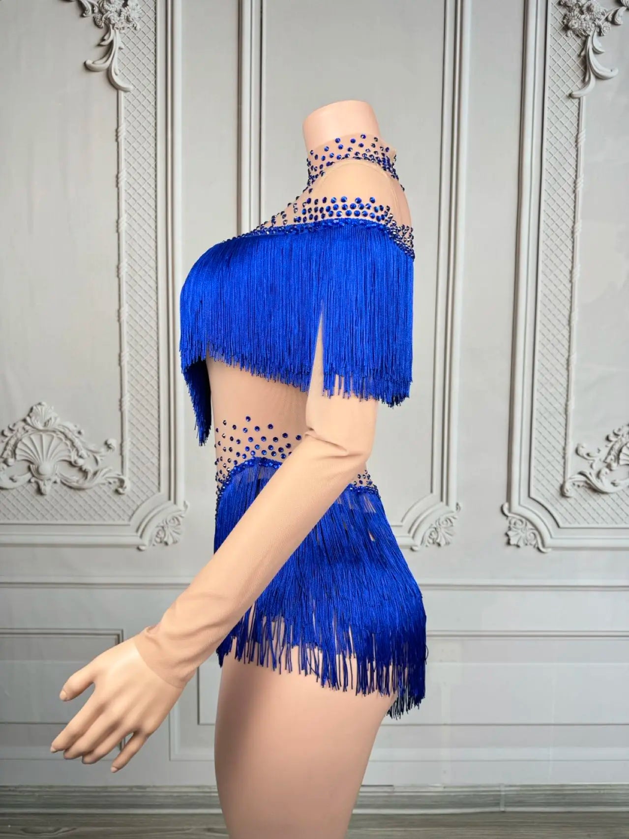 Sparkly Rhinestone Tassel Fringe Dance Performance Costume Stage Bodysuit