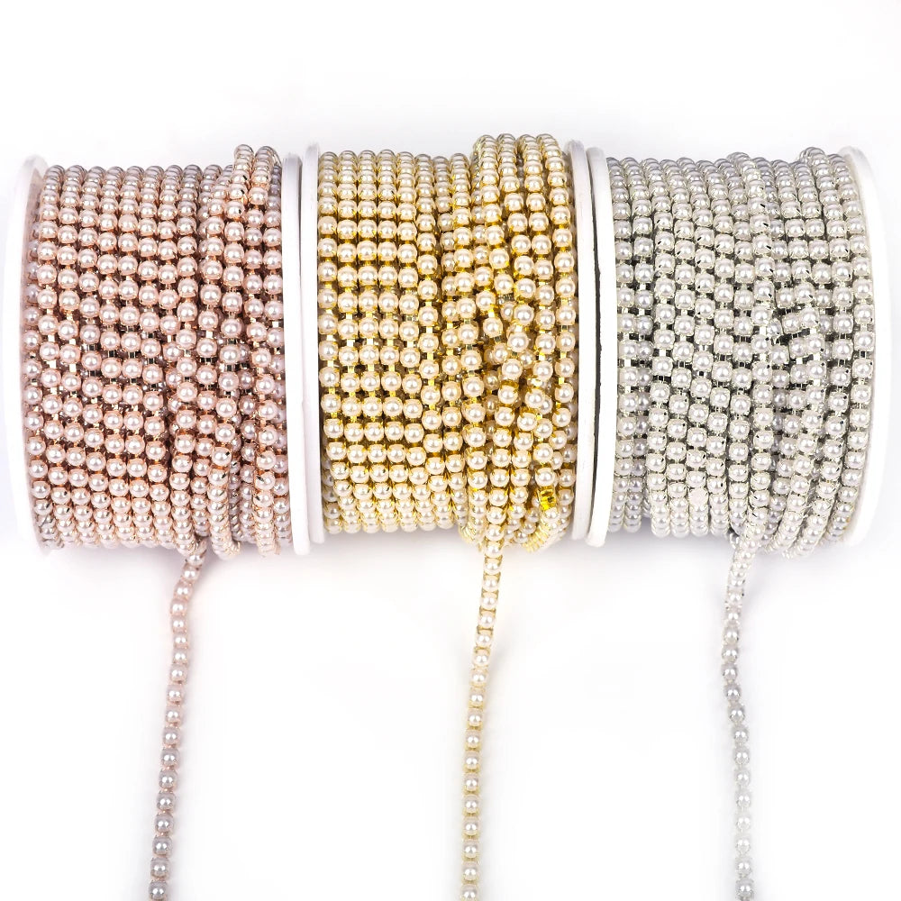 The Stardust Pearl Stream – Premium Glass Rhinestone & ABS Pearl Cup Chain Trim