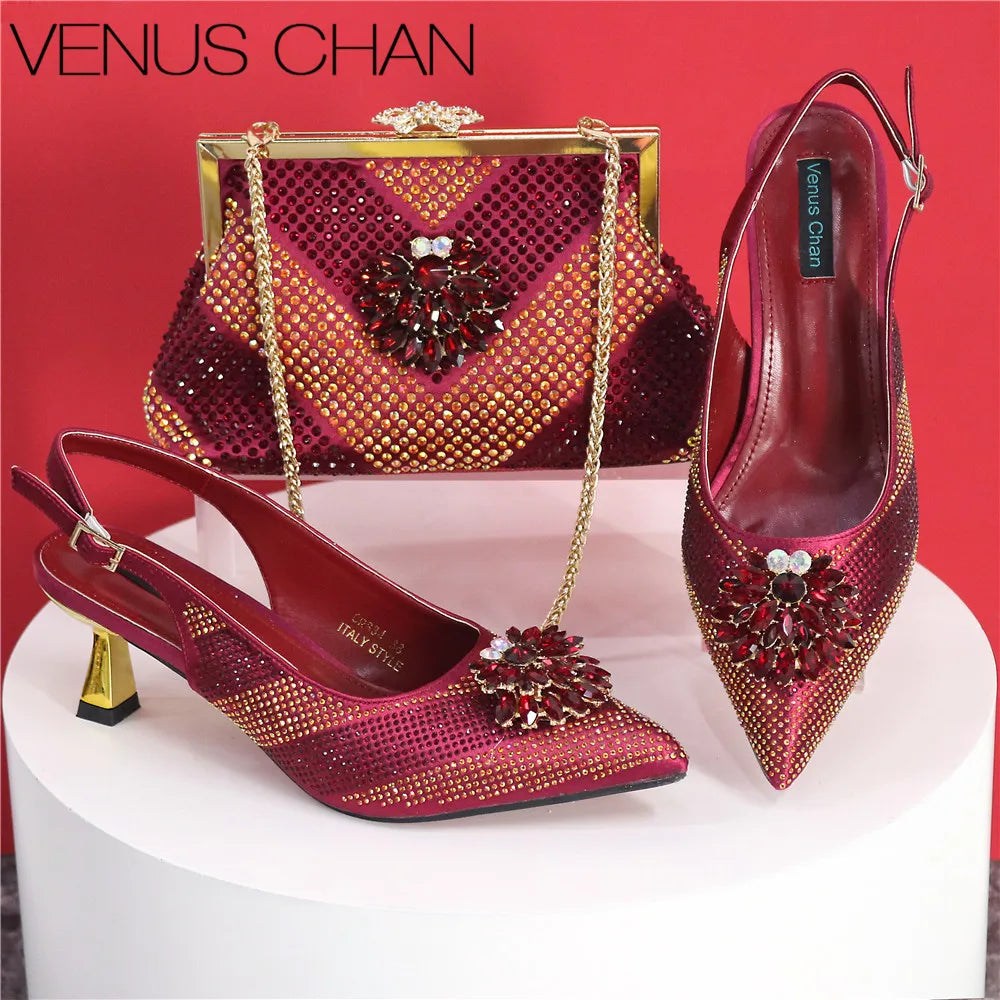 Italian Design Rhinestone Luxury Shoe & Bag Set