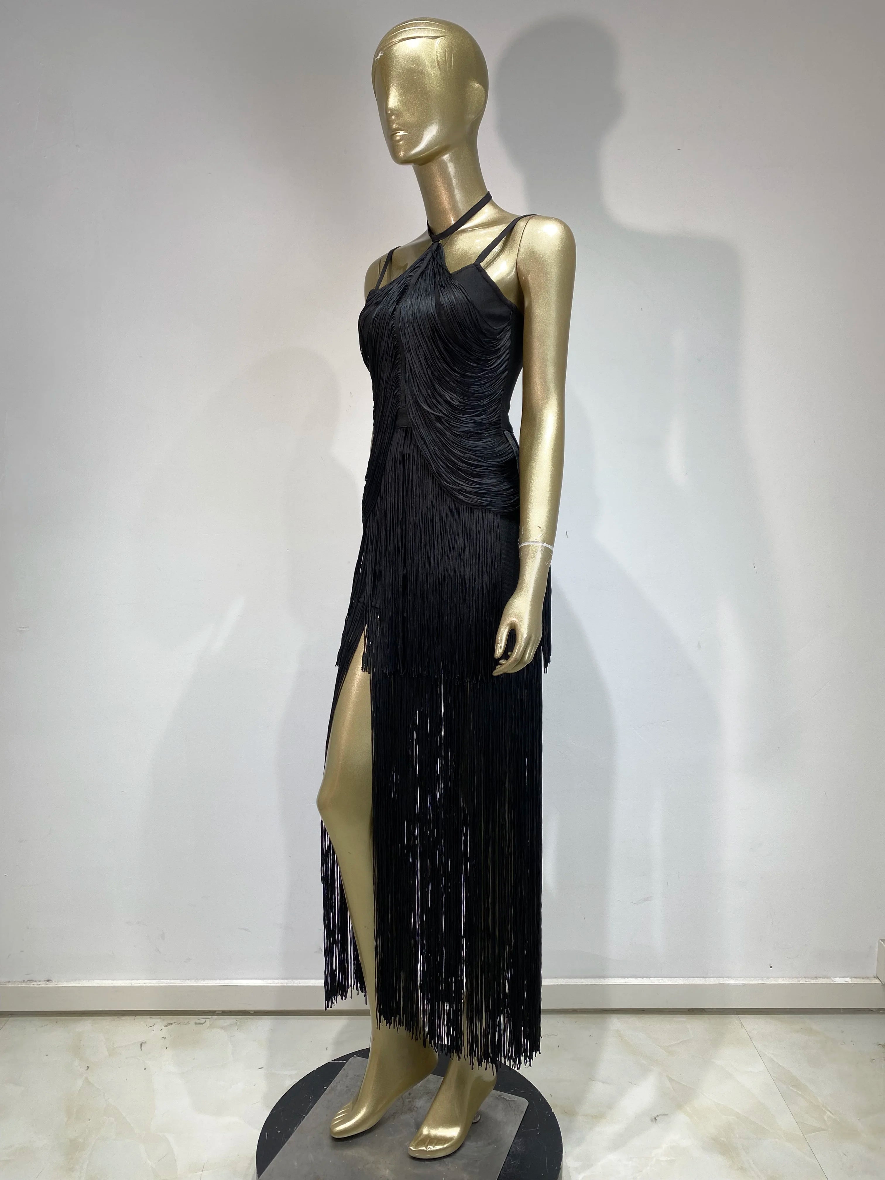 Double-Layer Fringe Bandage Ankle-Length Evening Gown & Gala Dress