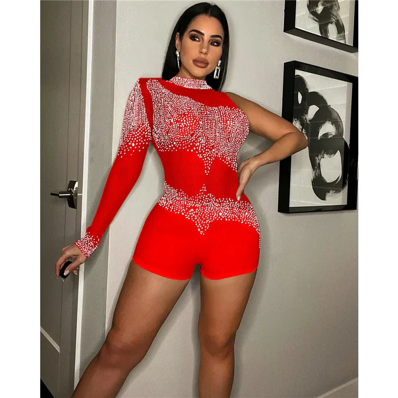 Sparkly Rhinestones Mesh Romper