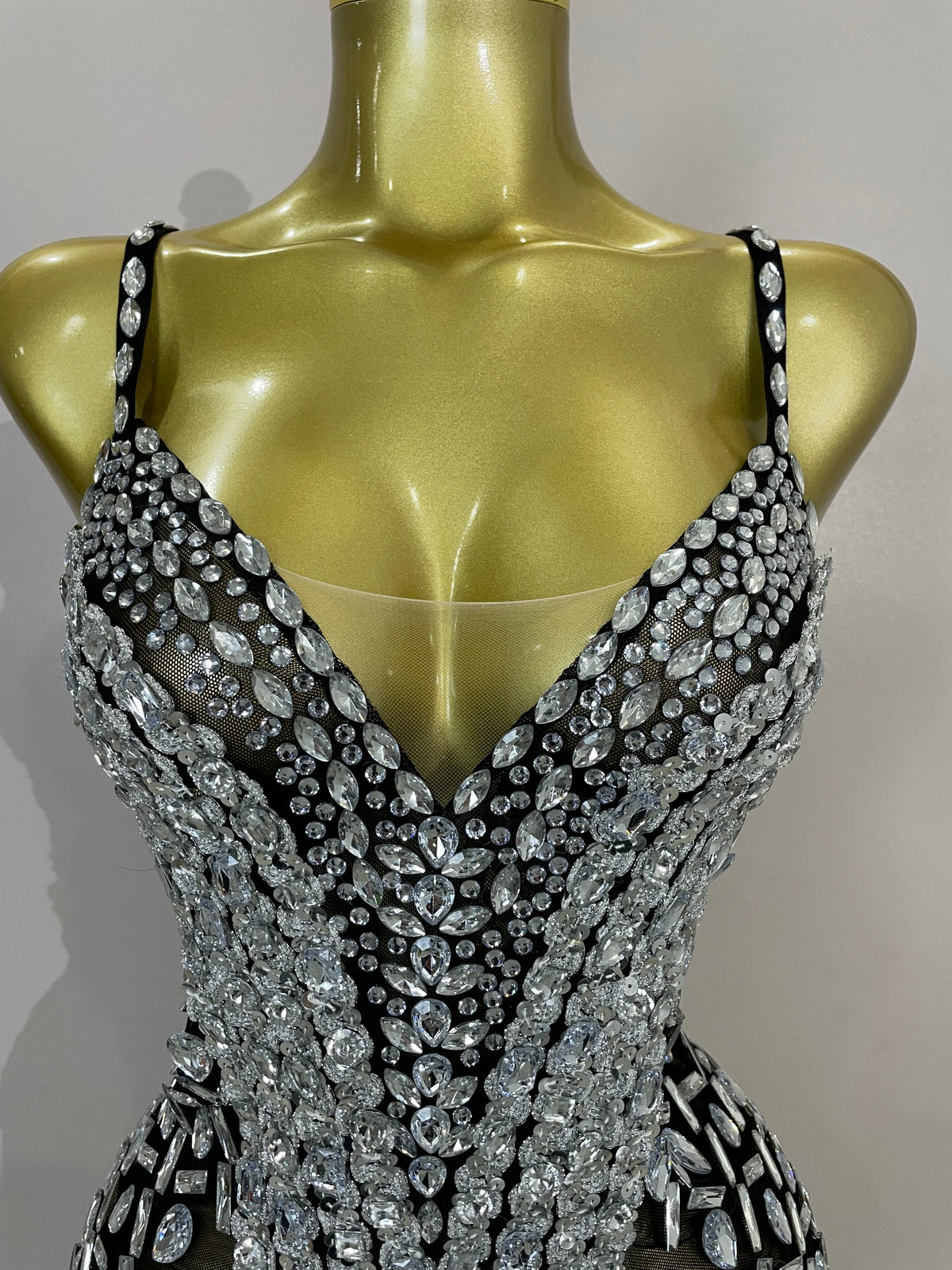 Rhinestone Long Tassel Mesh Bodysuit