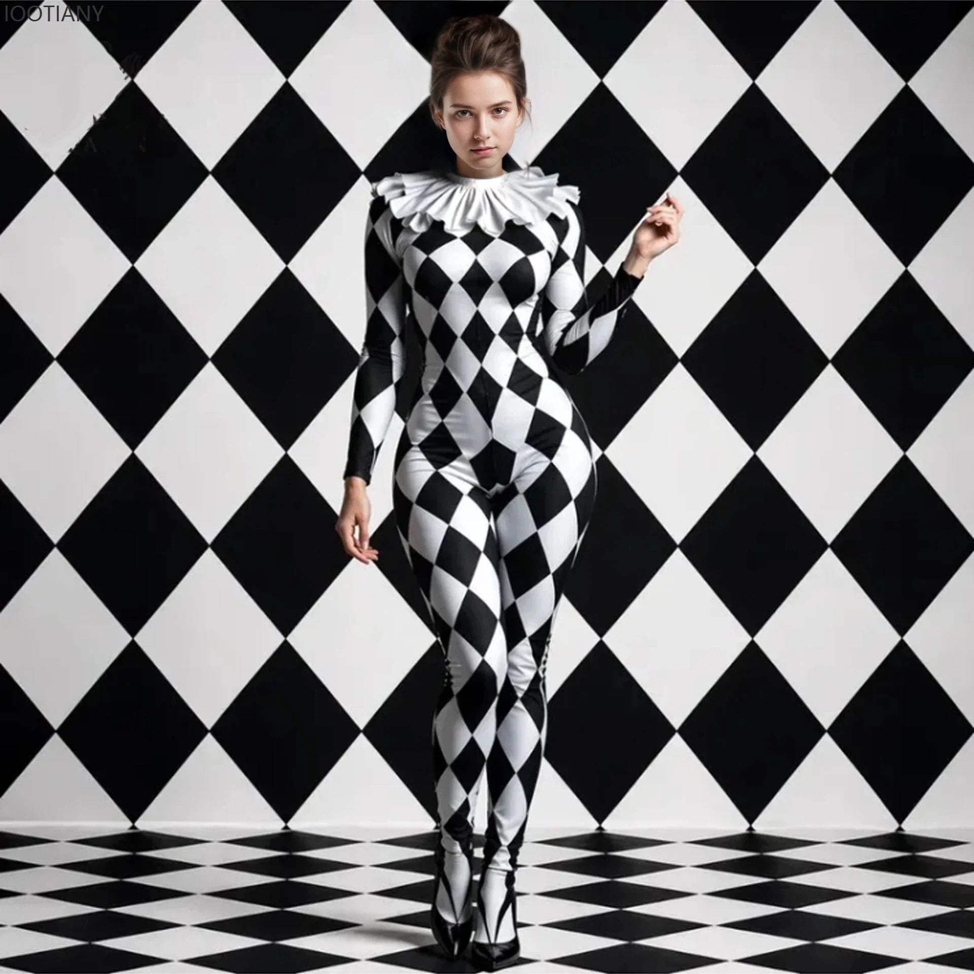 Harlequin Diamond Lattice Catsuit & Bodysuit Asymmetrical Circus Stage Costume