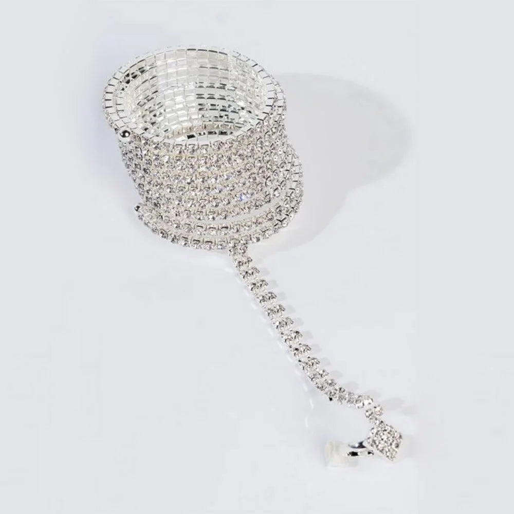 Layered Rhinestone Finger Chain Bracelet