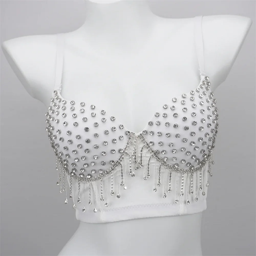 Sparkly Rhinestone Corset Tank Top Showgirl Stage Performance Bra Bustier