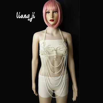 Pearl-Look Butterfly Bra Body Chain