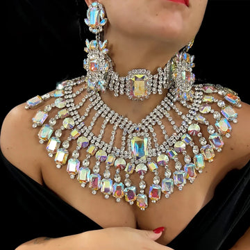 AB Rhinestone Tassel Statement Choker