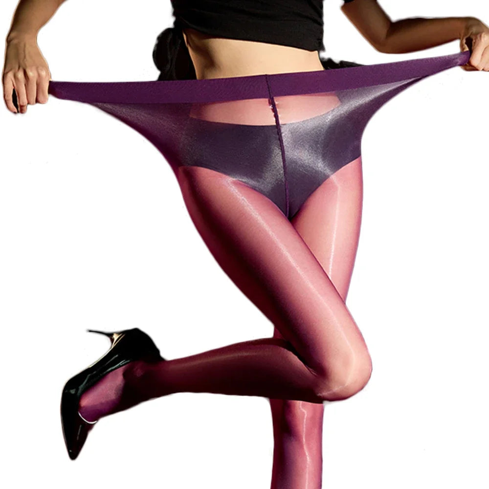 Plus Size Oil Glossy 1D Ultra-Thin Shaping Pantyhose High-Elasticity Tights
