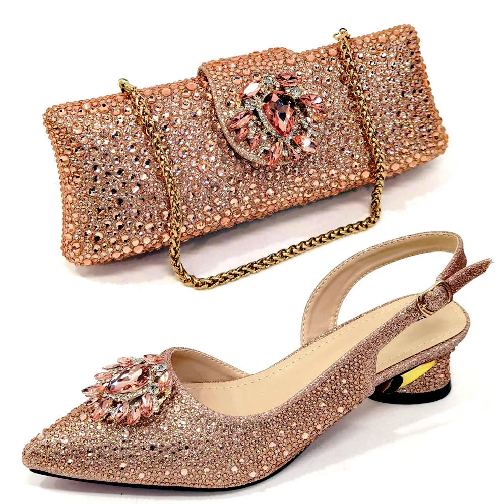 Elegant Champagne Shoes and Bag Set