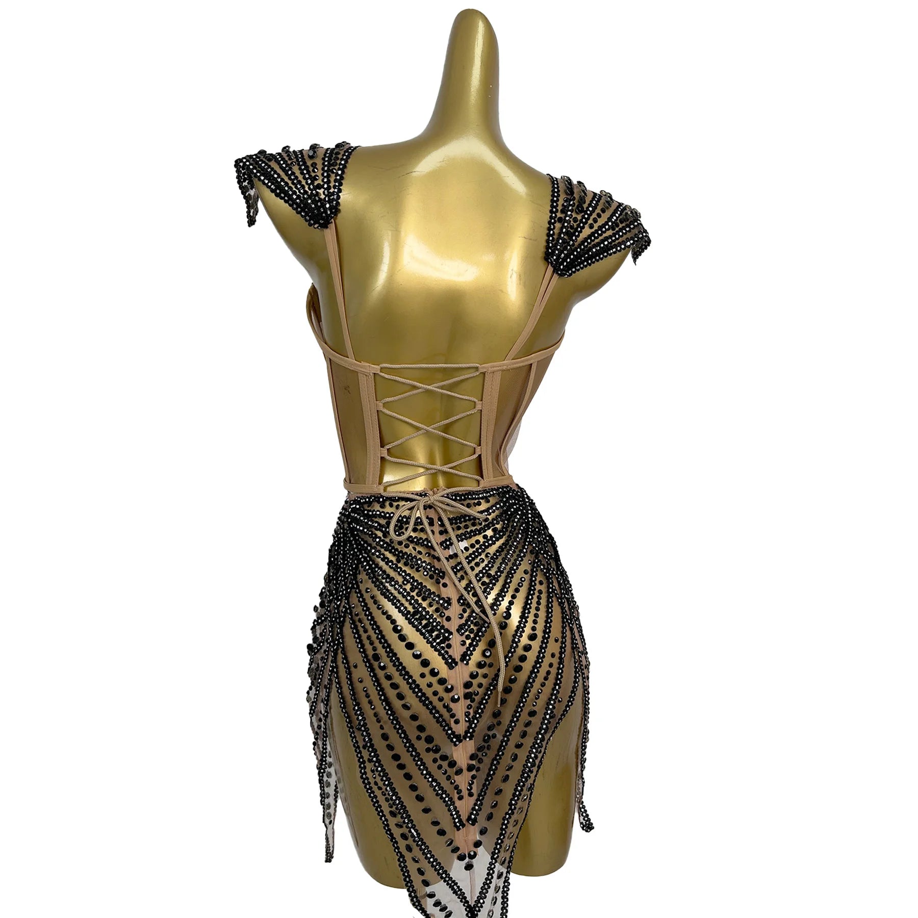 Crystal Embellished Flying Sleeve Bodycon Mini Dress & Gogo Dancer Costume