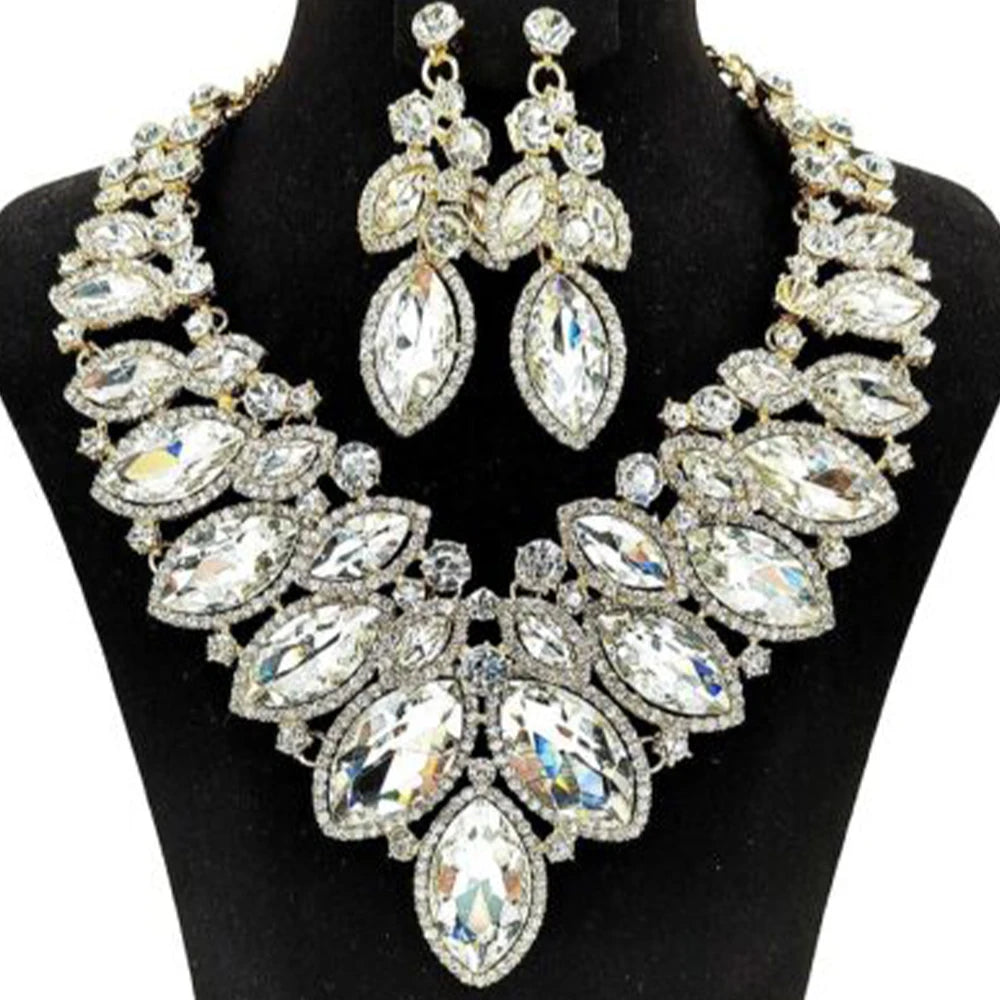 Rhinestone Drop Necklace & Earring Set