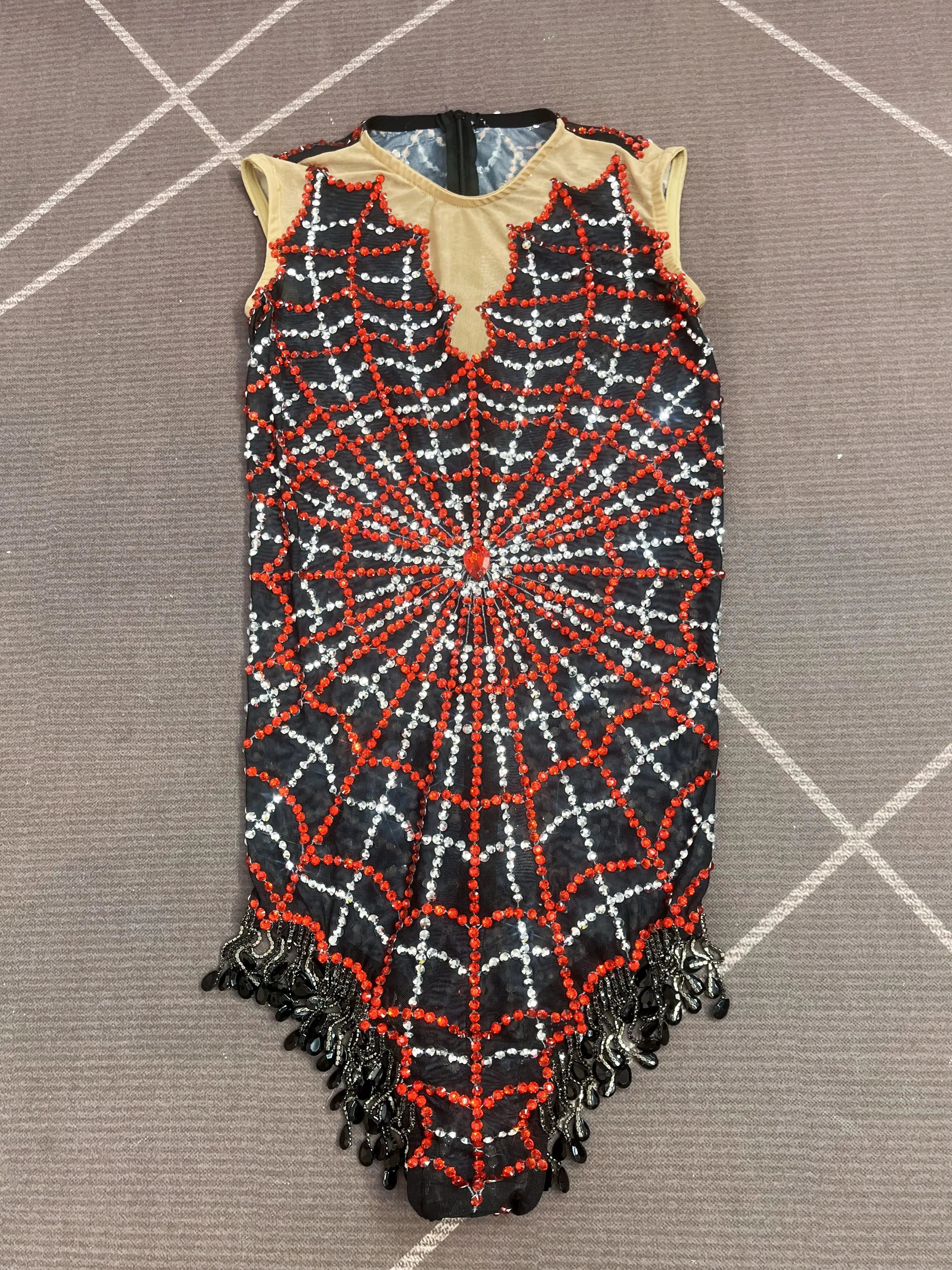 Spiderweb Rhinestone High-Cut Stage Bodysuit Halloween Dance Performance Leotard