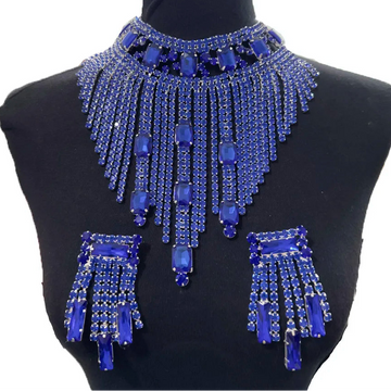 Rhinestone Tassel Earring & Necklace Jewelry Set