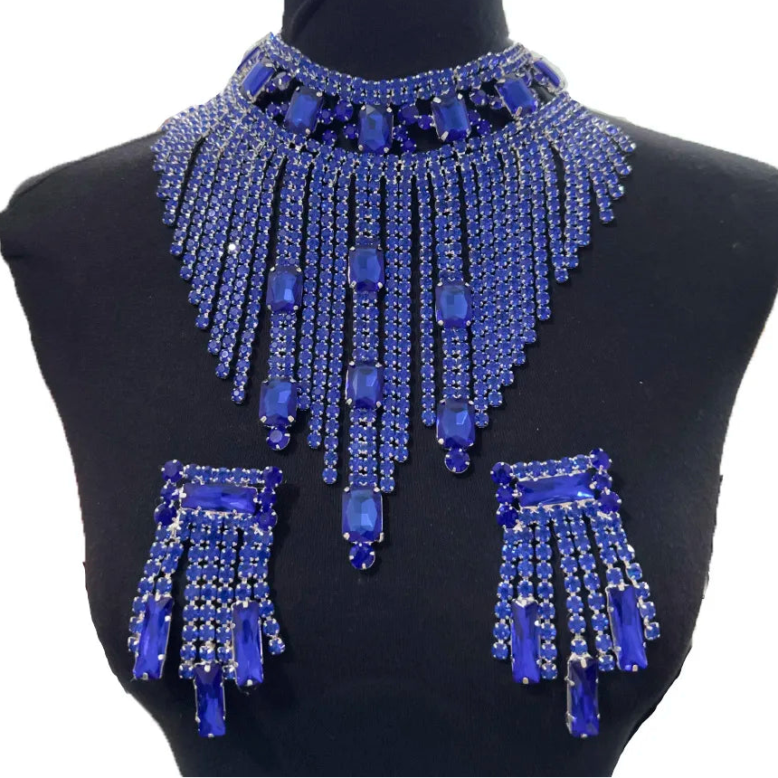 Rhinestone Tassel Earring & Necklace Jewelry Set