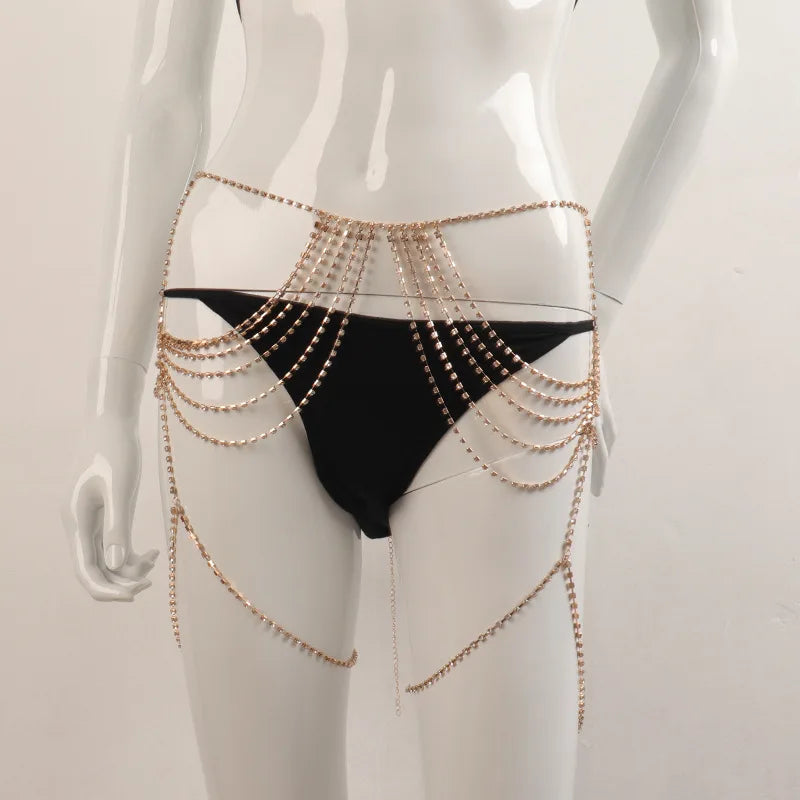 Layered Rhinestone Bra, Waist Chain & Body Jewelry