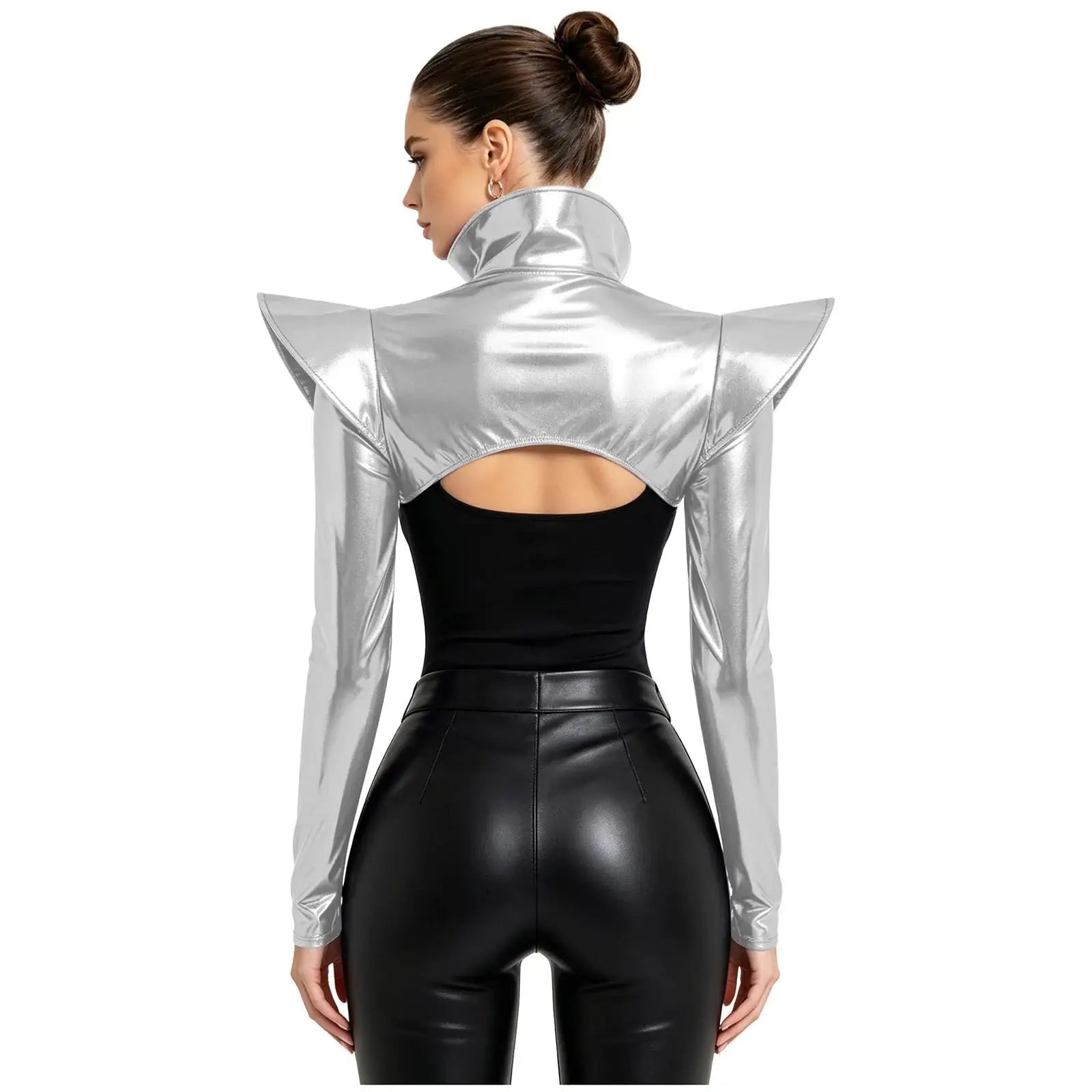 Metallic Shoulder Armor Shrug Crop Top & Sleeves Futuristic Pauldron Stage Costume