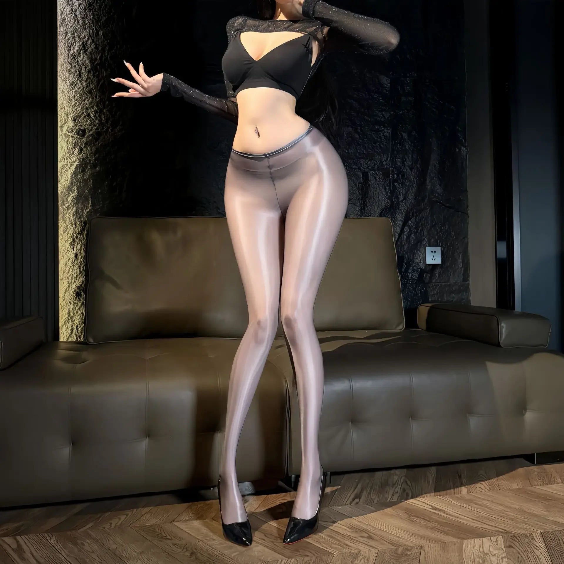 Sexy Women Thin Pencil Pants Low Waist Package Hip Elastic Tights Oil Shiny Glossy Slip Yoga Leggings Maid Shaping Trousers Plus