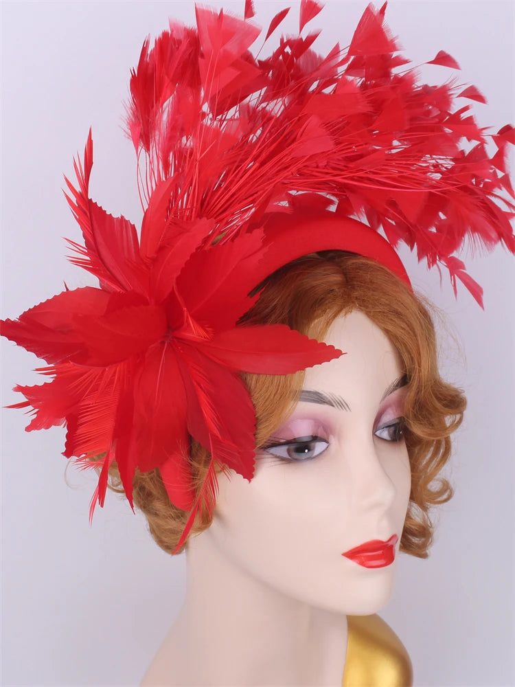 25cm Feather Floral Ribbon Fascinator Headband Kentucky Derby Cocktail Tea Party Hat