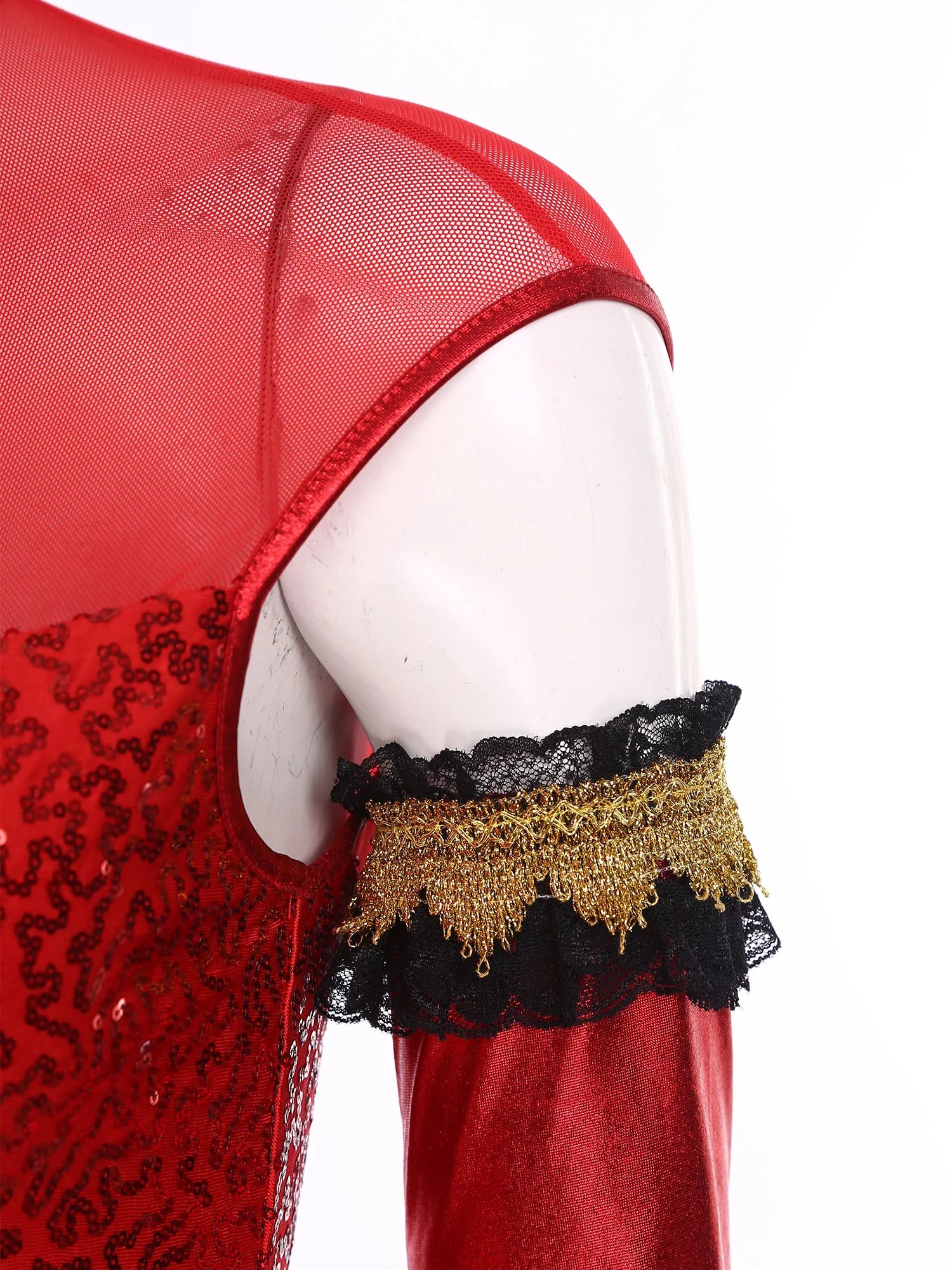 Circus Ringmaster Sequin Striped Bodysuit & Metallic Gloves 2-Piece Stage Costume Set